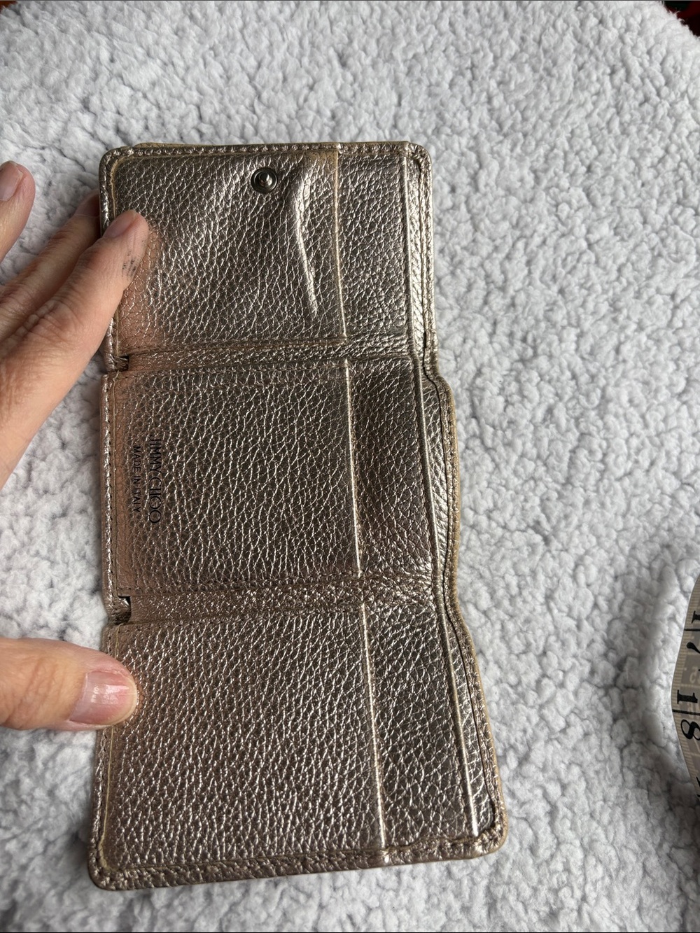 Jimmy Choo Nemo Metallic Gold Leather 2-toned-Star-Studded Mini Tri-fold Wallet - Picture 4 of 14